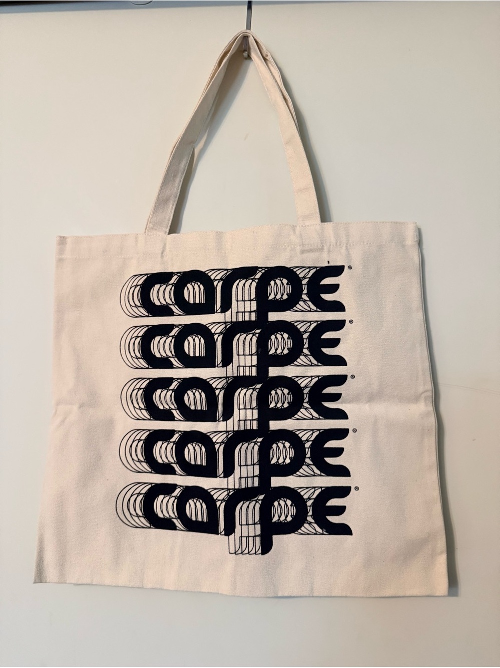 Canvas Tote with Bold 'Carpe' Graphic - Cream and Black